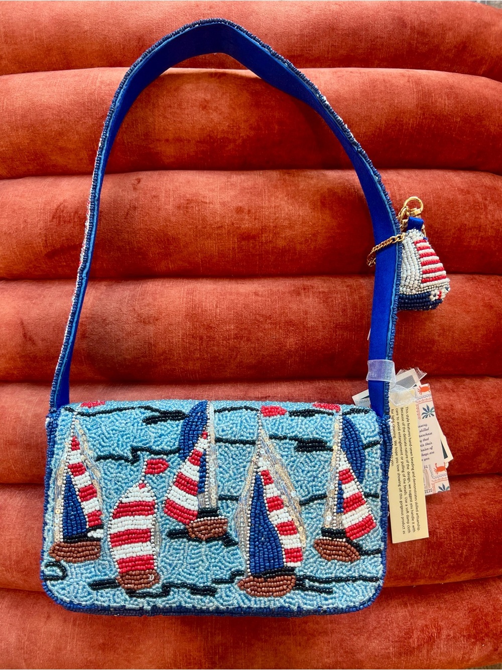 NWT Handcrafted in India Beaded Sailboat Shoulder Bag